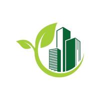 vecteur de conception de logo environnement bâtiment feuille verte