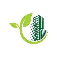 vecteur de conception de logo environnement bâtiment feuille verte