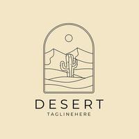 paysage désert avec cactus insigne logo dessin au trait vecteur icône symbole conception graphique illustration