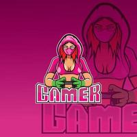 logo de fille de jeu, logo de sport emblème de gamer féminin vecteur