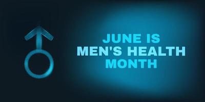 concept du mois de la santé des hommes. modèle de bannière avec texte et symbole de sexe masculin low poly bleu brillant. illustration vectorielle. vecteur