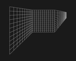 cyber grille, tunnel rectangulaire à perspective punk rétro. géométrie du tunnel de la grille sur fond noir. illustration vectorielle. vecteur