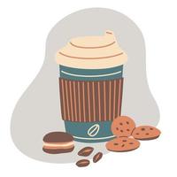 tasse à café à emporter avec macaron et biscuits. vecteur eps10.