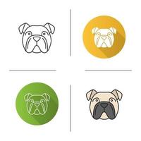 icône de bouledogue anglais. race de chien utilitaire. design plat, styles linéaires et de couleur. illustrations vectorielles isolées vecteur