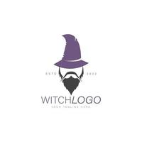 vieil homme sorcière longue barbe logo design illustration icône