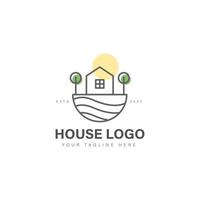 maison arbre ligne logo design icône illustration vecteur