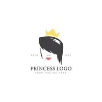 visage de femme avec illustration d'icône de conception de logo de couronne vecteur