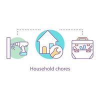 icône de concept de tâches ménagères. idée de réparation et de rénovation illustration en ligne mince. travaux ménagers. outils de chantier. réparations à domicile. dessin de contour isolé de vecteur