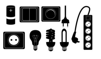 accessoires électriques silhouette icônes vecteur illustraton