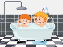 enfants heureux dans la baignoire vecteur