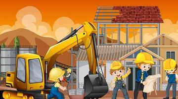 chantier de construction de maison et ouvriers