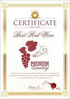 modèle de certificat de cadre doré avec image de raisin rouge vecteur