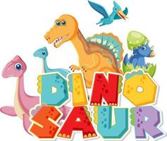 groupe de dinosaures mignon avec logo de mot dinosaure vecteur