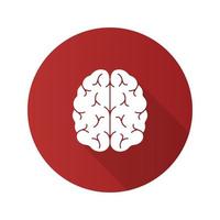 icône de glyphe d'ombre longue de conception plate de cerveau humain. organe du système nerveux. illustration vectorielle silhouette vecteur