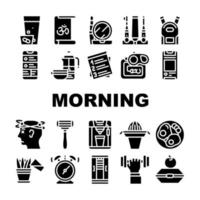 icônes de collection quotidienne de routine du matin définies vector