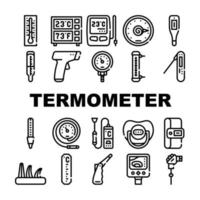 thermomètre, appareil, collection, icônes, ensemble, vecteur, noir vecteur