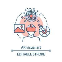 ar icône de concept d'art visuel. projet artistique interactif. outils numériques pour les œuvres d'art. réalité augmentée et virtuelle appliquant des icônes de ligne mince d'idée. dessin de contour isolé de vecteur. trait modifiable vecteur