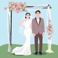 illustration vectorielle de couleur plate des jeunes mariés asiatiques.