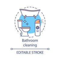 icône de concept de nettoyage de salle de bain. illustration de la ligne mince de l'idée de nettoyage à la maison. bain et lavage des toilettes. Produits chimiques ménagers. laver, essuyer, épousseter. dessin de contour isolé de vecteur. trait modifiable vecteur