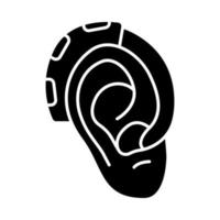 icône de glyphe d'amplificateur d'aide auditive. thérapie de la perte auditive. rehausseur de son acoustique. amplification, dispositif médical d'aide à l'écoute. symbole de la silhouette. espace négatif. illustration vectorielle isolée vecteur