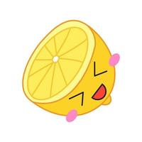 caractère de vecteur kawaii mignon citron. fruit heureux avec un visage souriant. nourriture qui rit. emoji drôle, émoticône, sourire. illustration de couleur de dessin animé isolé