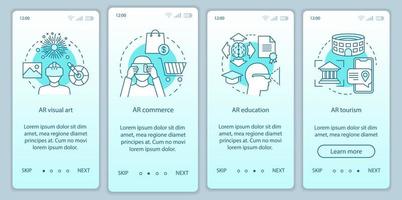 réalité augmentée appliquant l'écran de la page de l'application mobile d'intégration avec des concepts. art visuel, commerce, formation, tourisme pas à pas instructions graphiques. modèle de vecteur ux, ui, gui