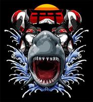 requin et motard art japonais ... vecteur