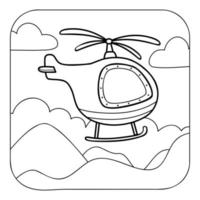 hélicoptère noir et blanc. livre de coloriage ou page de coloriage pour les enfants. illustration vectorielle de fond nature vecteur