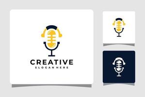 modèle de logo audio podcast microphone avec inspiration de conception de carte de visite vecteur