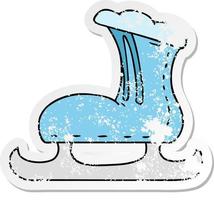 doodle dessin animé autocollant en détresse d'une botte de patin à glace vecteur