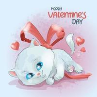 chaton blanc avec des coeurs volants pour la Saint-Valentin