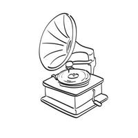 vecteur d'illustration de gramophone dessiné à la main isolé sur fond blanc dessin au trait.