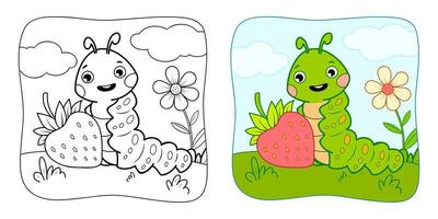 livre de coloriage ou page de coloriage pour les enfants. clipart d'illustration vectorielle de chenille. fond naturel. vecteur