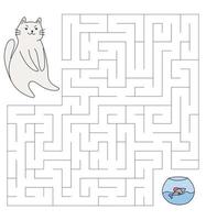 un labyrinthe pour les enfants avec un chat grincheux. le joli gros chat cherche un aquarium avec un poisson. jeu éducatif pour enfants. illustration de dessin animé de vecteur. vecteur