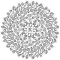 contour mandala zen de fleurs de doodle avec des centres en spirale et des feuilles ornées, page de coloriage antistress avec des éléments végétaux disposés en cercle vecteur