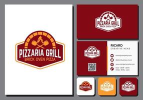 modèle de logo de restaurant de pizza avec carte de visite vecteur