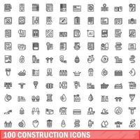 Ensemble de 100 icônes de construction, style de contour vecteur
