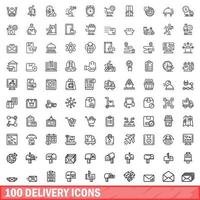 Ensemble de 100 icônes de livraison, style de contour vecteur