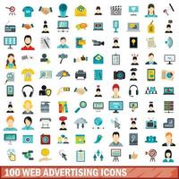 Ensemble de 100 icônes de publicité web, style plat vecteur
