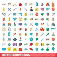 Ensemble de 100 icônes de violation, style cartoon vecteur