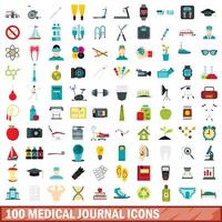 Ensemble de 100 icônes de journal médical, style plat vecteur