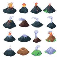 jeu d'icônes de volcan, style isométrique vecteur