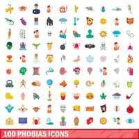 Ensemble d'icônes de 100 phobies, style dessin animé vecteur