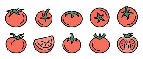 icônes de tomate définies vecteur plat
