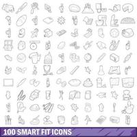 Ensemble de 100 icônes d'ajustement intelligent, style de contour vecteur