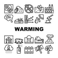 collection de problèmes de réchauffement climatique icons set vector