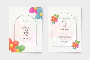 modèle d'invitation de mariage simple avec ornement aquarelle floral coloré vecteur