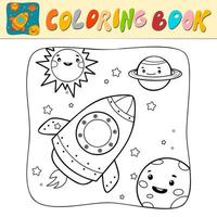 livre de coloriage ou page de coloriage pour les enfants. fusée spatiale vecteur noir et blanc. fond naturel