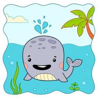 joli dessin animé sous-marin de baleine. baleine clipart vecteur