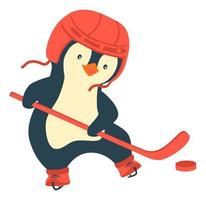 le pingouin joue au hockey sur glace en hiver. hockey pour enfants. concept de sport pour enfants. vecteur